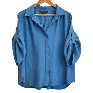 Lafayette 148 NY 100% Silk Blouse Blue Luxury Minimalist Career Quiet Luxury Top
